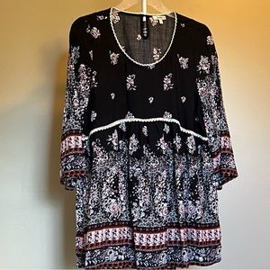 Jodifl black print Boho blouse.  Size Small oversized
